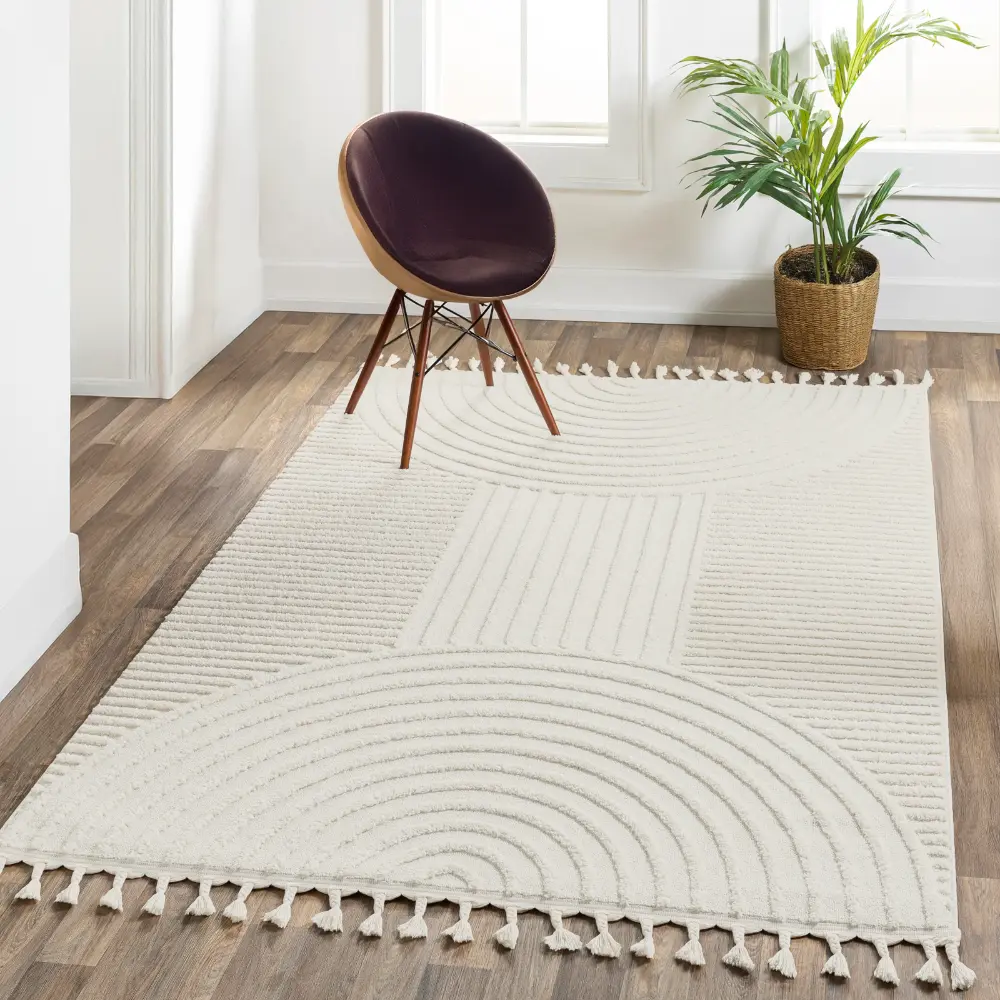 Matilda Scandi Geometric High Pile Ivory Rug