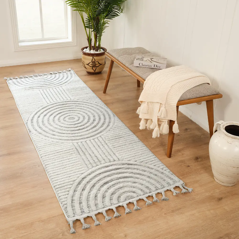 Matilda Scandi Modern High Pile Ivory/Grey Rug - Image 3