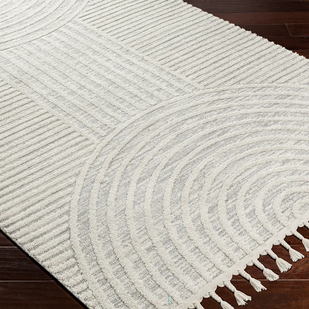 Matilda Scandi Modern High Pile Ivory/Grey Rug - Image 9