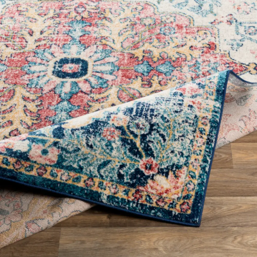 Maverick Vintage Oriental Boho Sky Blue/Garnet Rug - Image 5