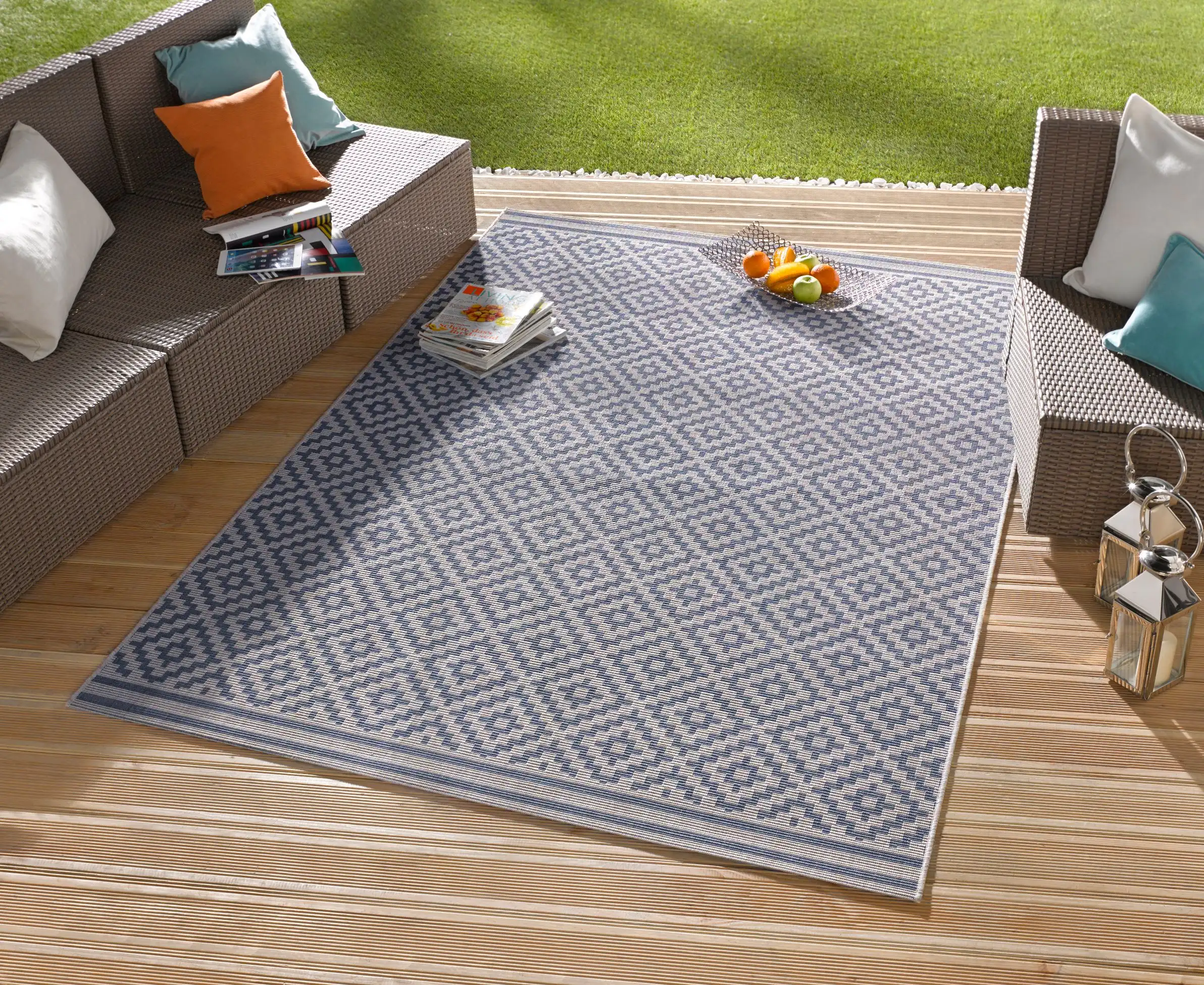 Meadow HH 102464 Raute Blue Cream Rug - Image 2