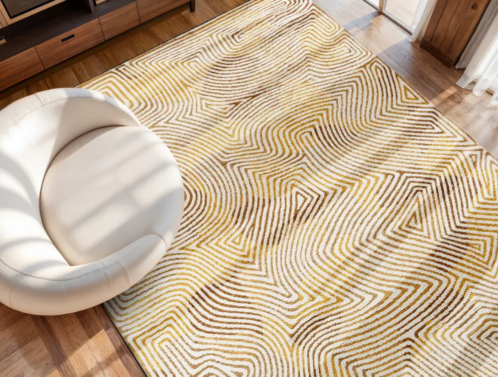Meditation Coral Yellow Hippy 9799Washable Rug - Image 2