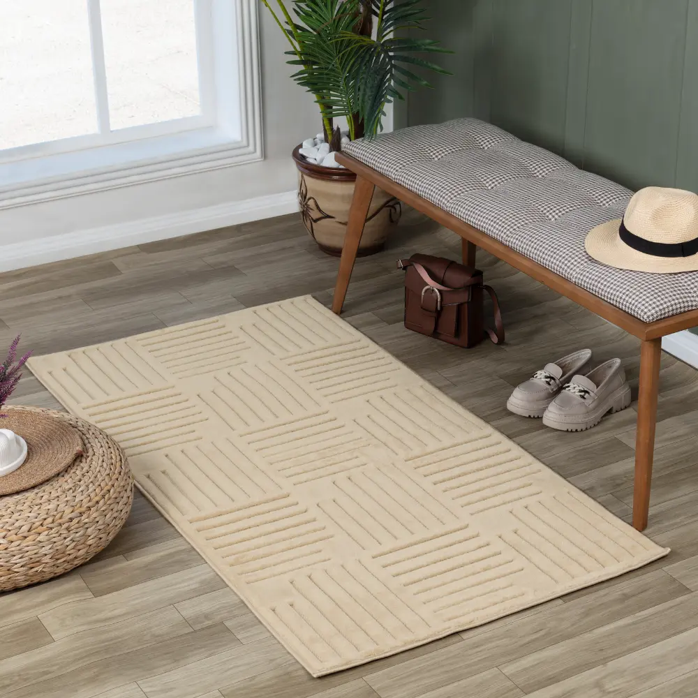 Midori In- & Outdoor 3D High & Low Pile Textured Beige Rug - Image 10