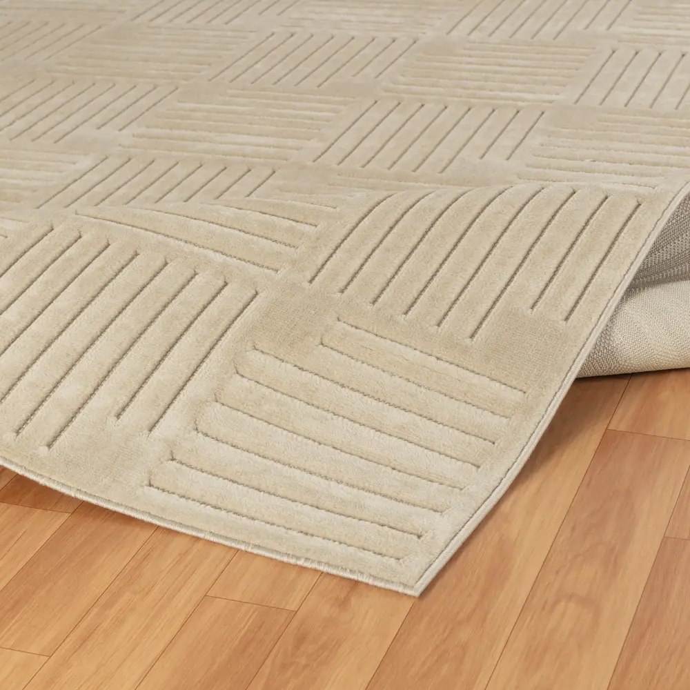 Midori In- & Outdoor 3D High & Low Pile Textured Beige Rug - Image 11