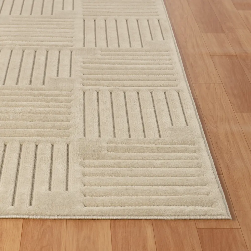 Midori In- & Outdoor 3D High & Low Pile Textured Beige Rug - Image 2