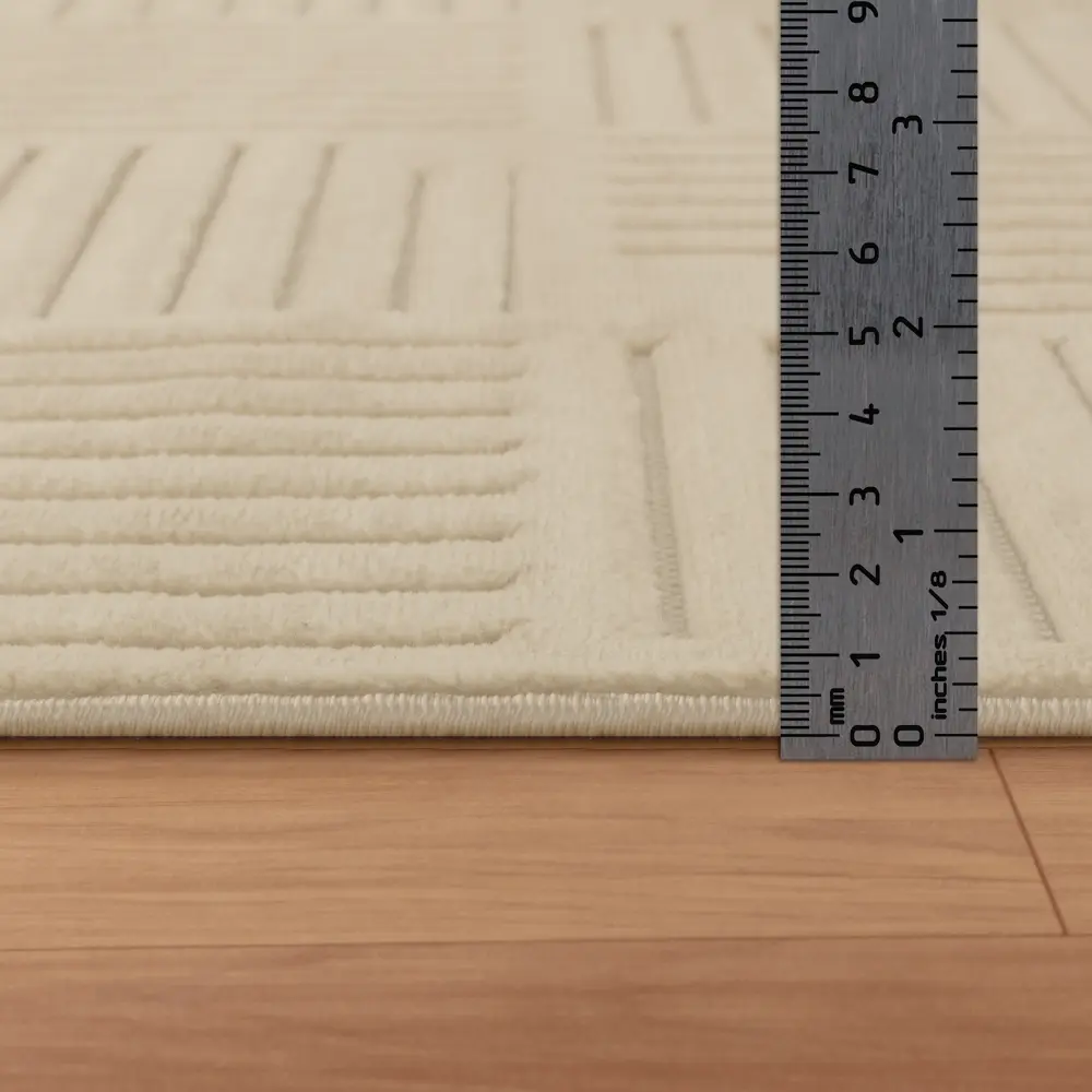 Midori In- & Outdoor 3D High & Low Pile Textured Beige Rug - Image 3