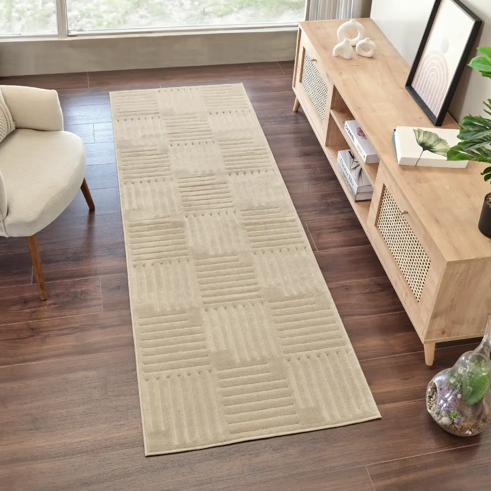 Midori In- & Outdoor 3D High & Low Pile Textured Beige Rug - Image 6
