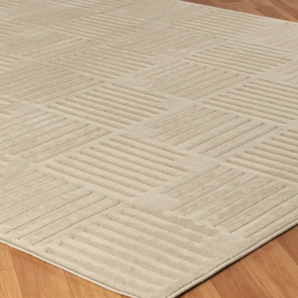 Midori In- & Outdoor 3D High & Low Pile Textured Beige Rug - Image 8