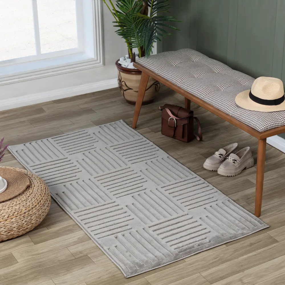 Midori In- & Outdoor 3D High & Low Pile Textured Grey Rug - Image 10