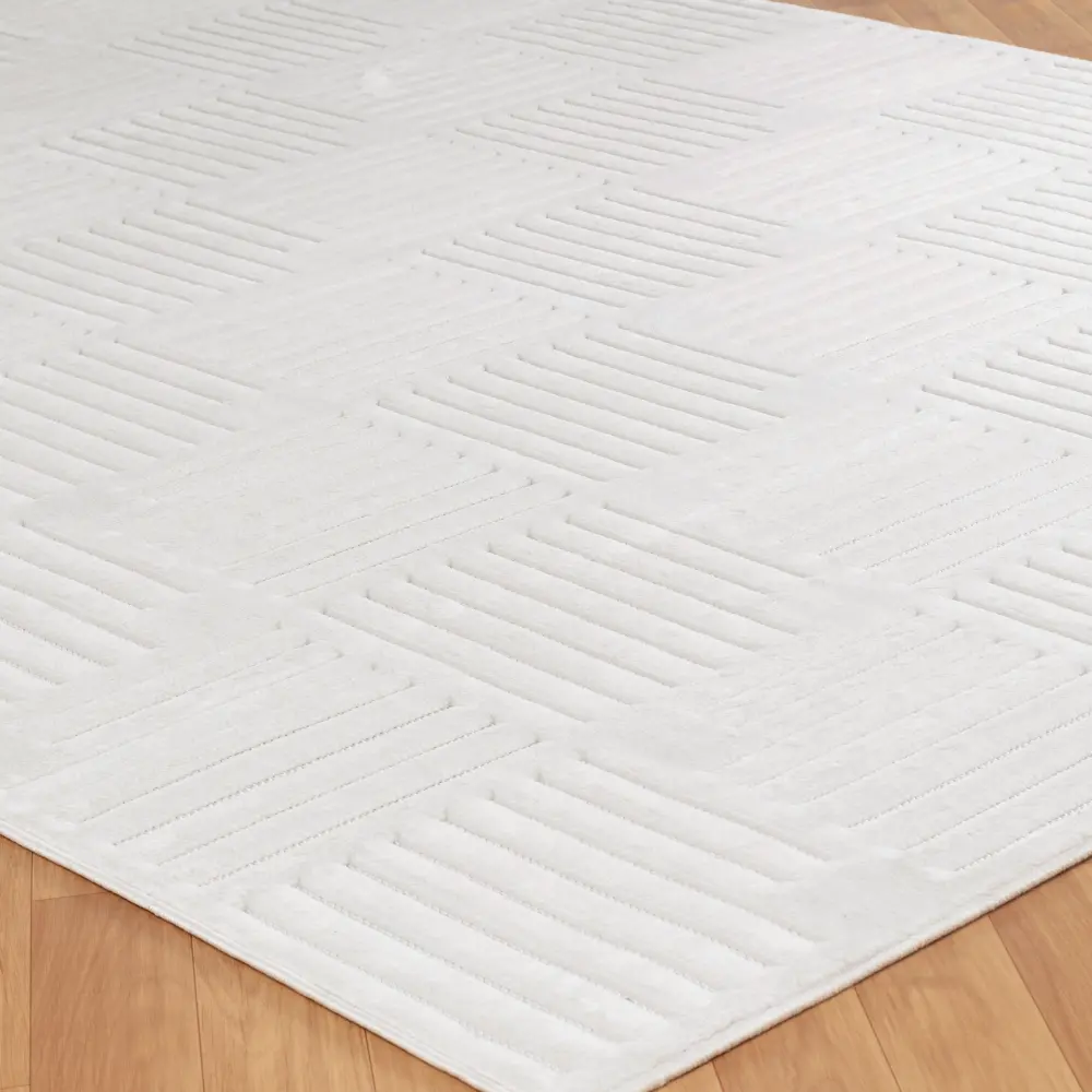 Midori In- & Outdoor 3D High & Low Pile Textured White Rug - Image 8