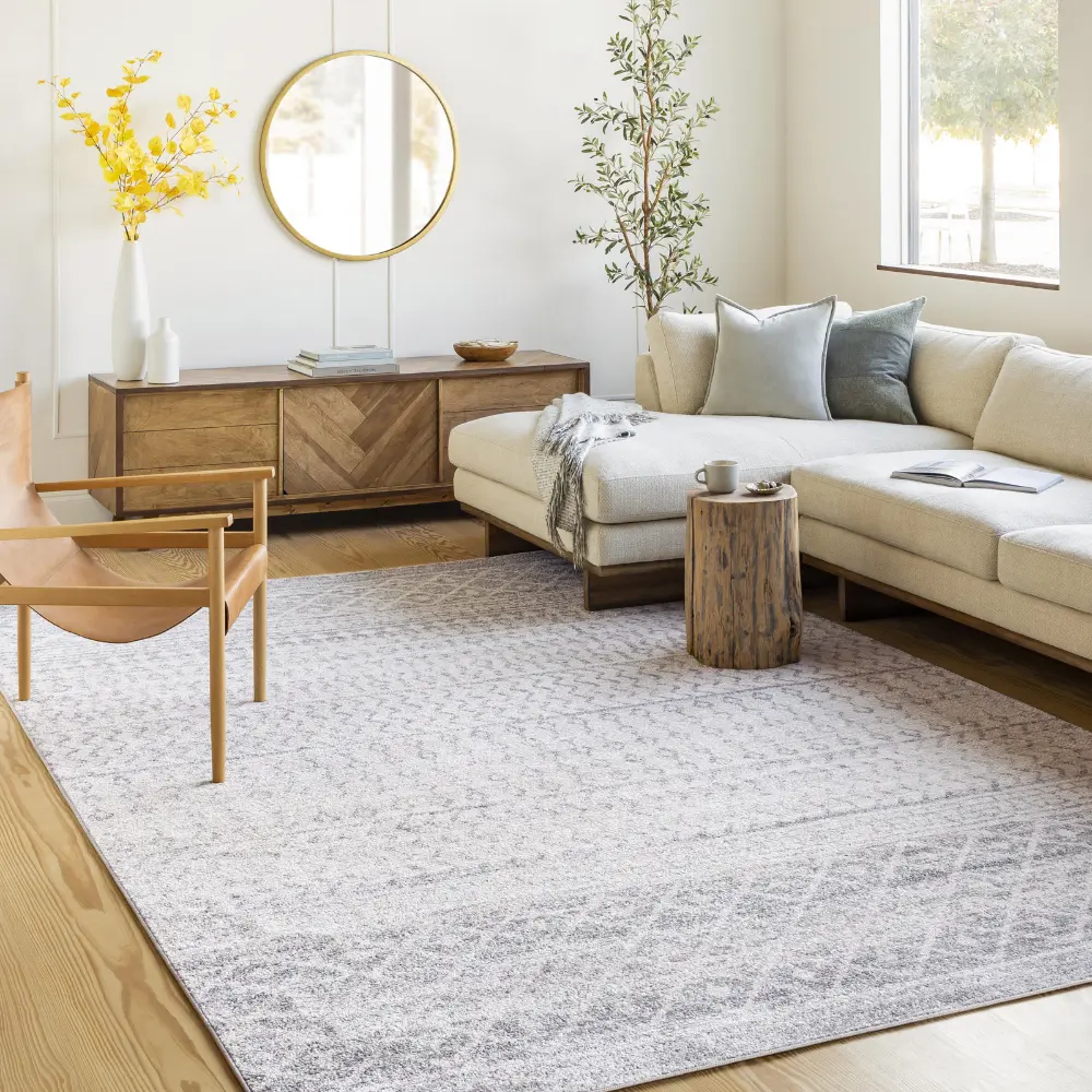Mila Scandi Geometric Light Grey/White Rug