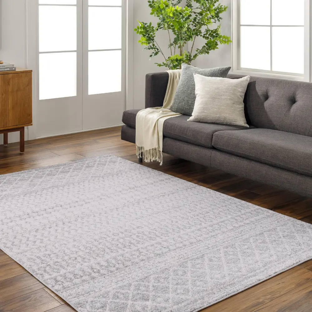 Mila Scandi Geometric Light Grey/White Rug - Image 2