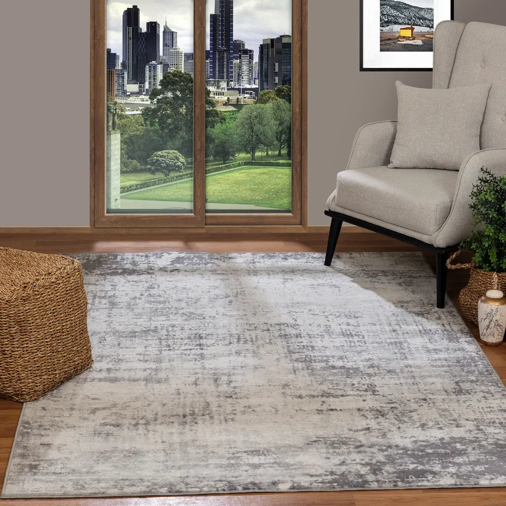 Milena Abstract Modern Marble Grey/White Rug - Image 2