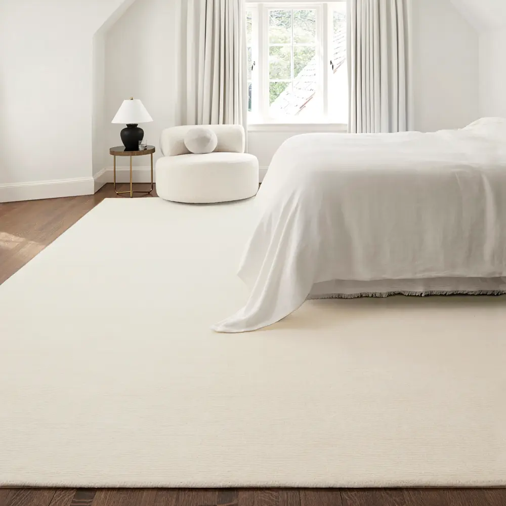 Mithila Hand-Loomed Modern Wool Cream Rug - Image 2