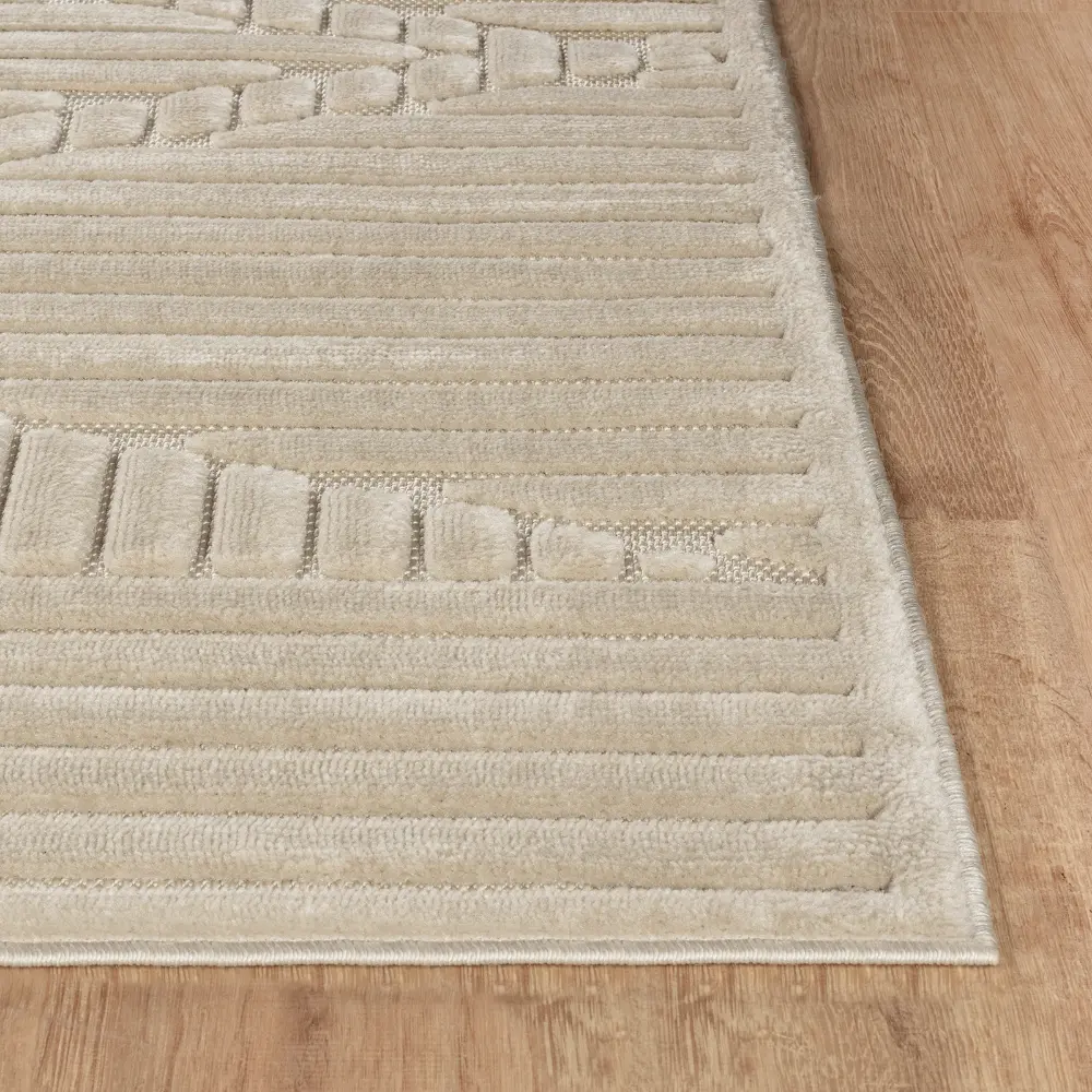 Mitsuko In- & Outdoor 3D High & Low Pile Textured Beige Rug - Image 3