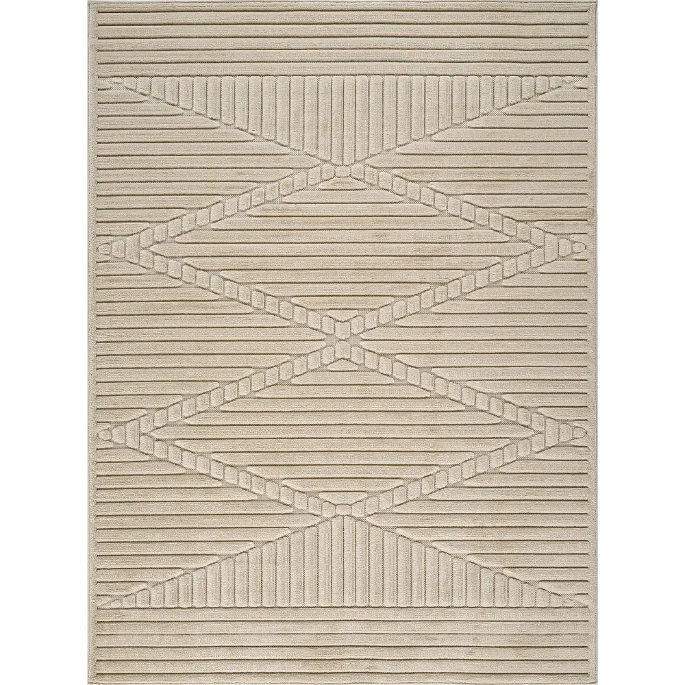 Mitsuko In- & Outdoor 3D High & Low Pile Textured Beige Rug - Image 6