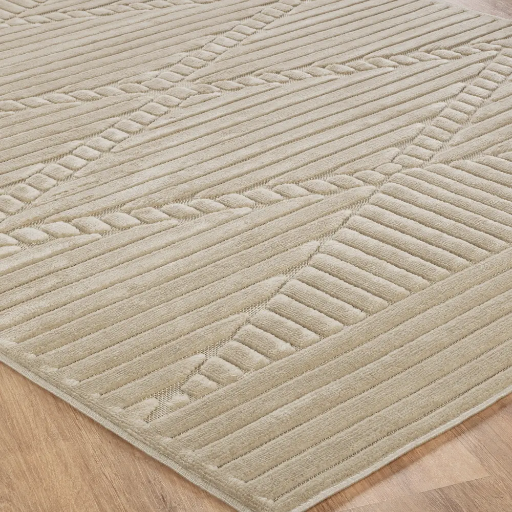 Mitsuko In- & Outdoor 3D High & Low Pile Textured Beige Rug - Image 7