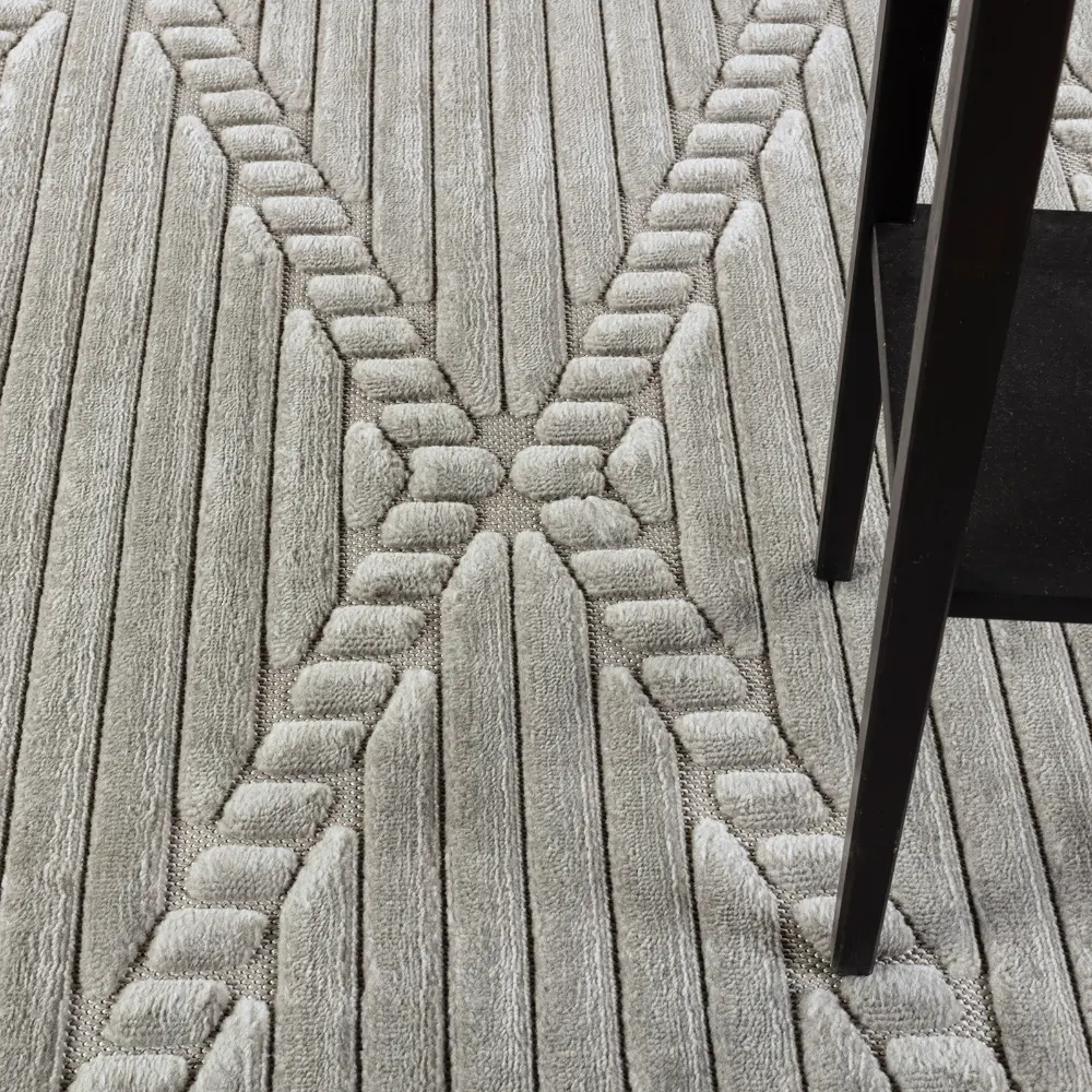 Mitsuko In- & Outdoor 3D High & Low Pile Textured Grey Rug - Image 2