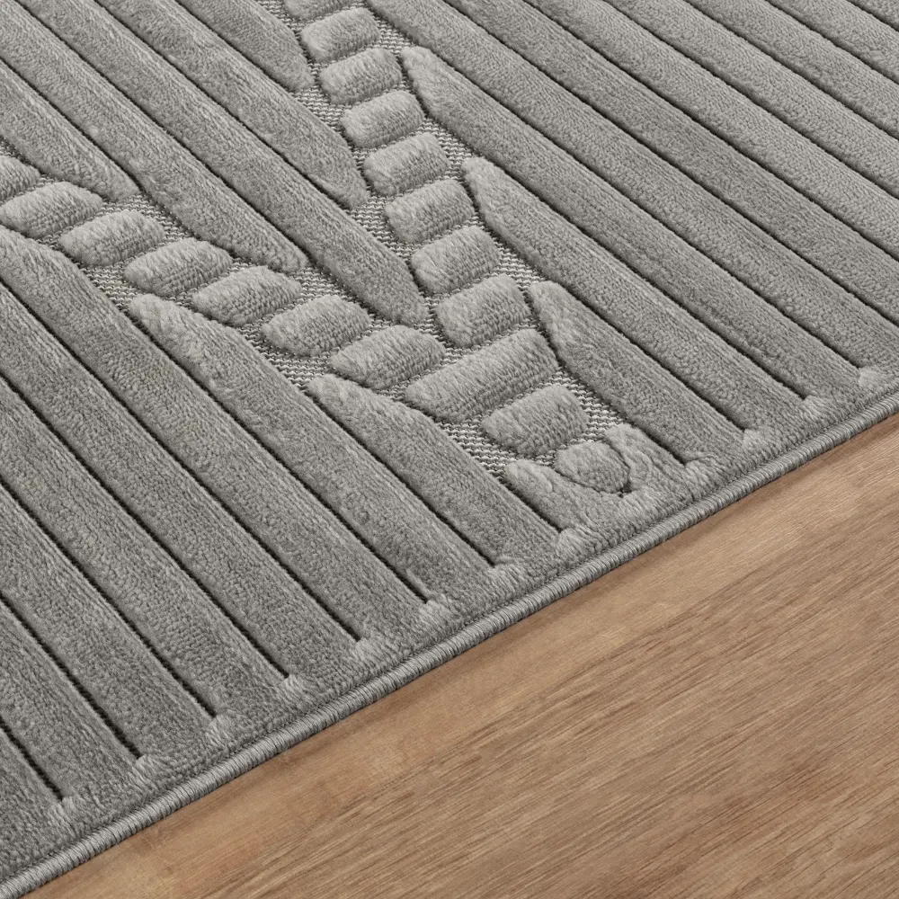 Mitsuko In- & Outdoor 3D High & Low Pile Textured Grey Rug - Image 7