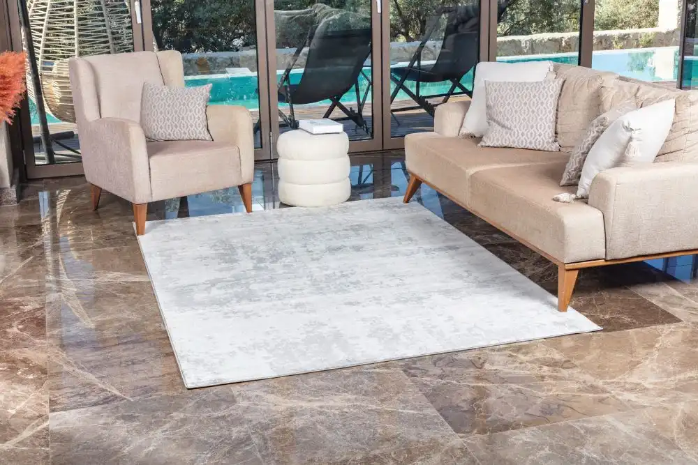Victoire Abstract Modern Marble Grey/Ivory Rug - Image 2