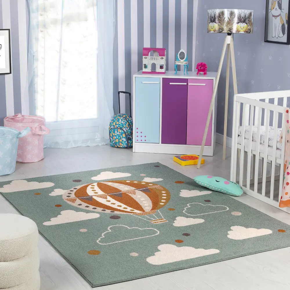 Monty Kids Modern Multicolour/Blue Bedroom Rug - Image 9