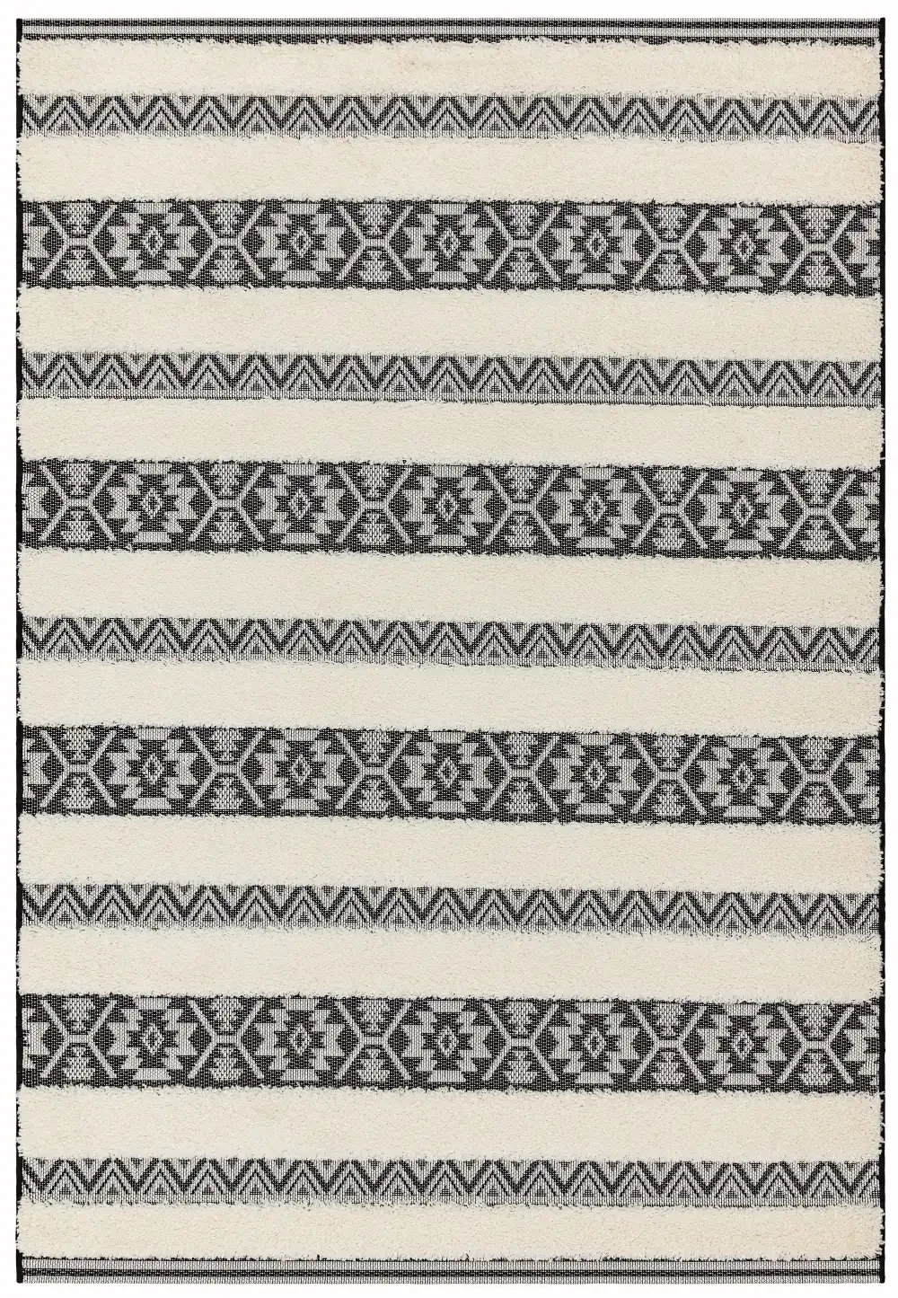 Monty MN03 Black Cream Stripe Rug - Image 4
