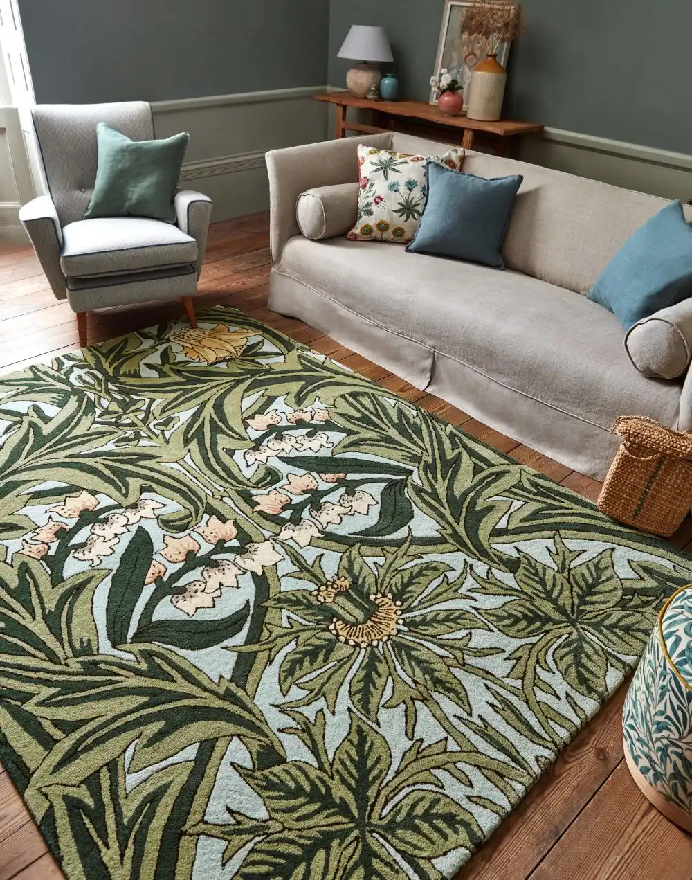 Morris & Co Bluebell Leafy Arbour Green 127607 Rug - Image 2