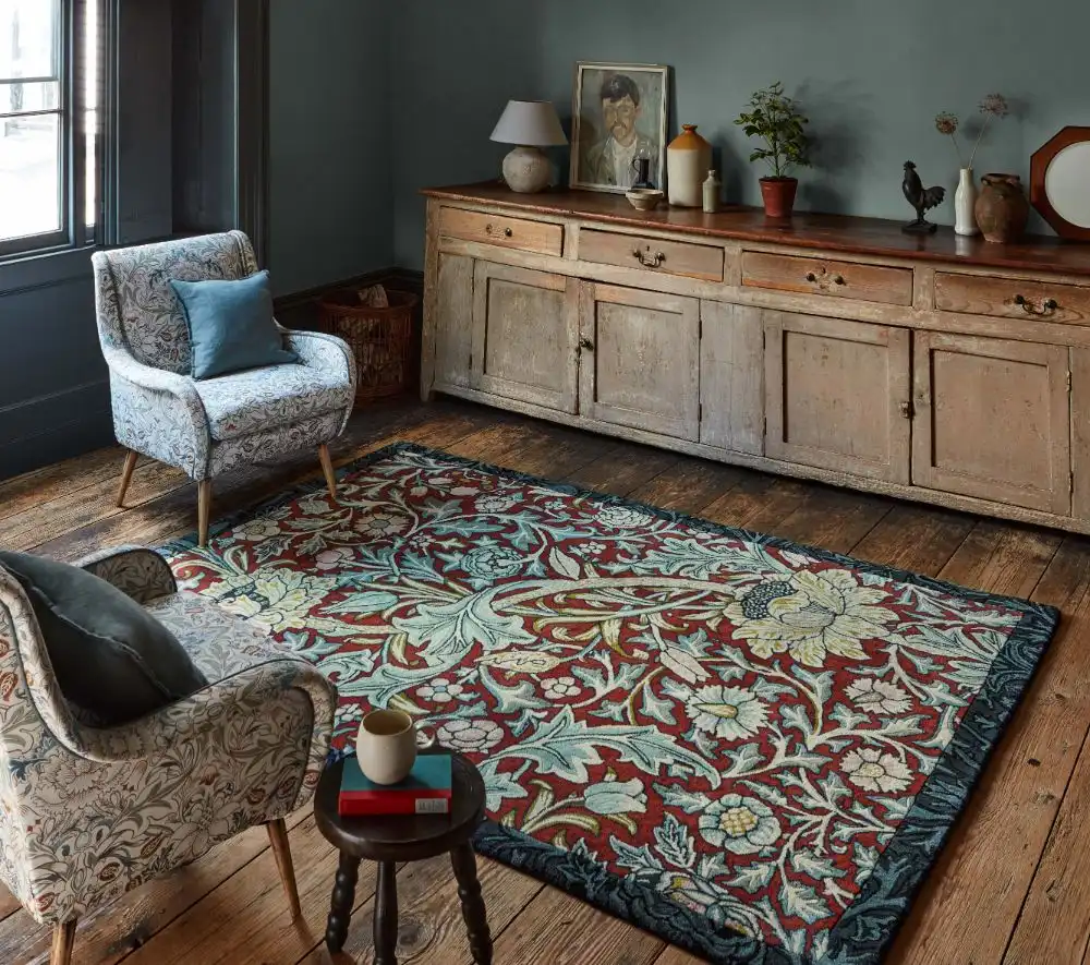 Morris & Co Trent Madder Red/Webbs Blue 127510 Rug - Image 3