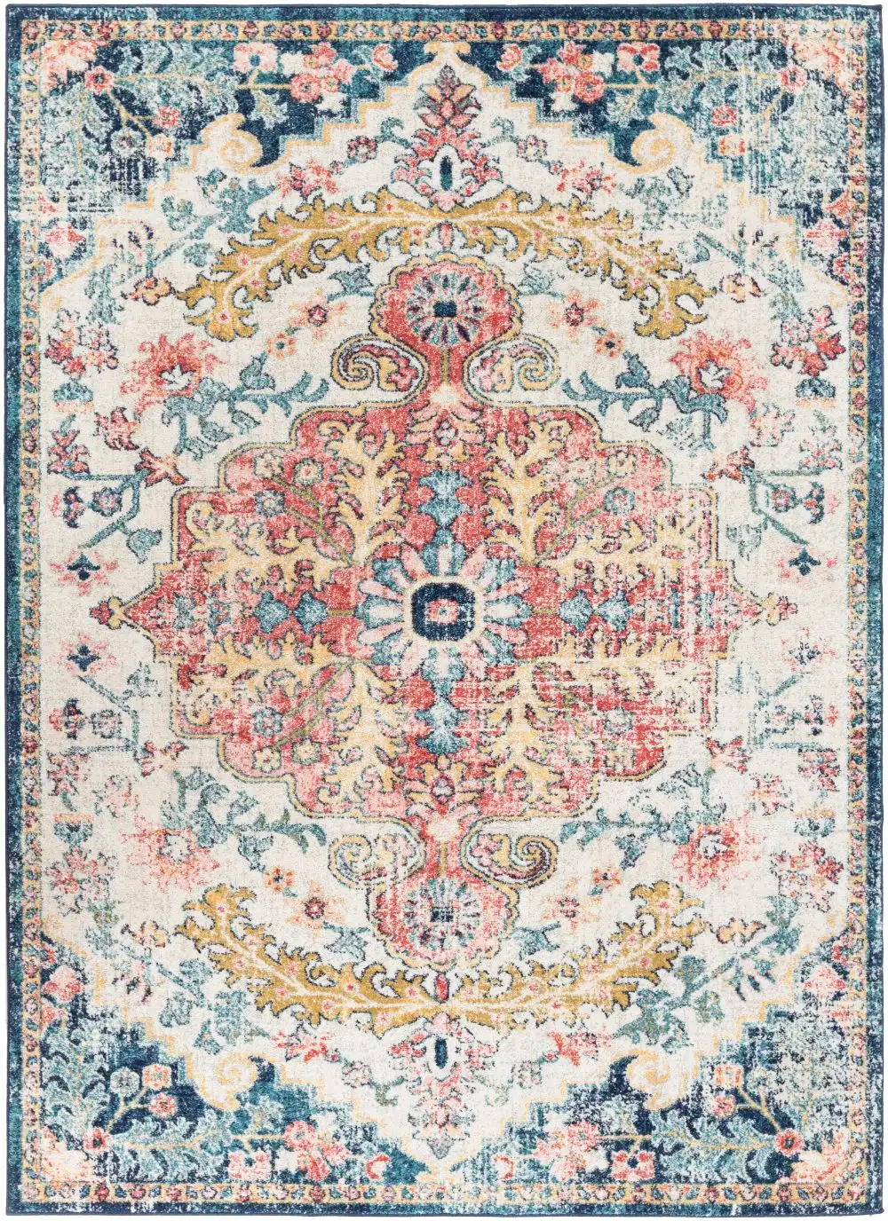 Maverick Vintage Oriental Boho Sky Blue/Garnet Rug - Image 3