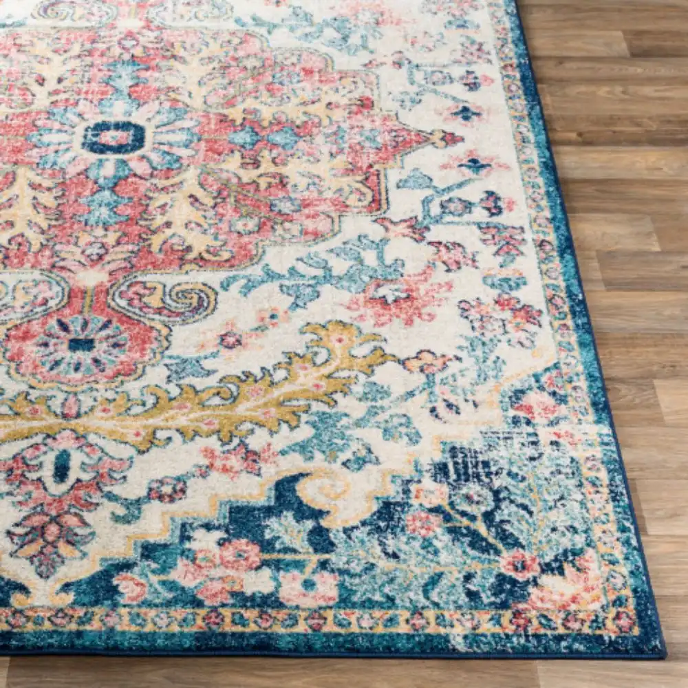 Maverick Vintage Oriental Boho Sky Blue/Garnet Rug - Image 6