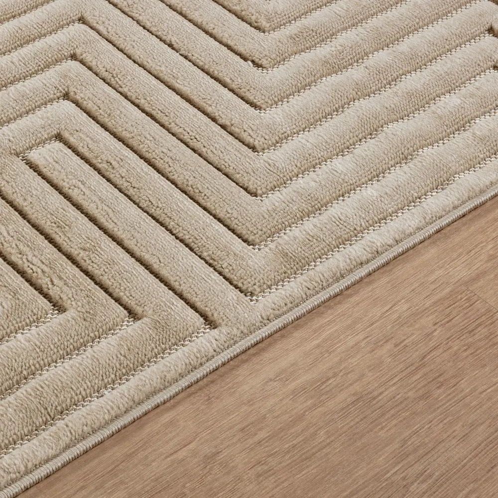 Naoko In- & Outdoor 3D High & Low Pile Textured Beige Rug - Image 3