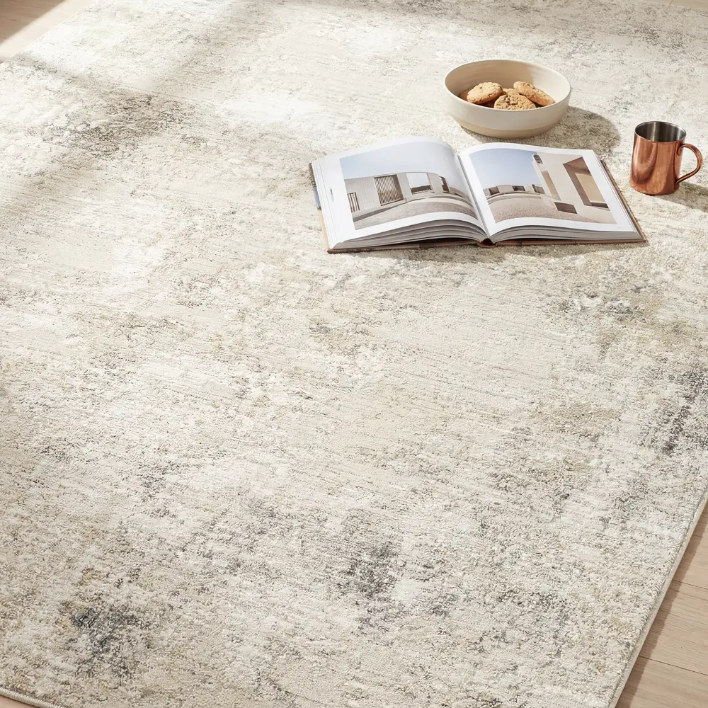 Nathan Abstract Beige Grey Brown Modern Marble Fringe Living Dining Bedroom Rug NTH2303 - Image 3