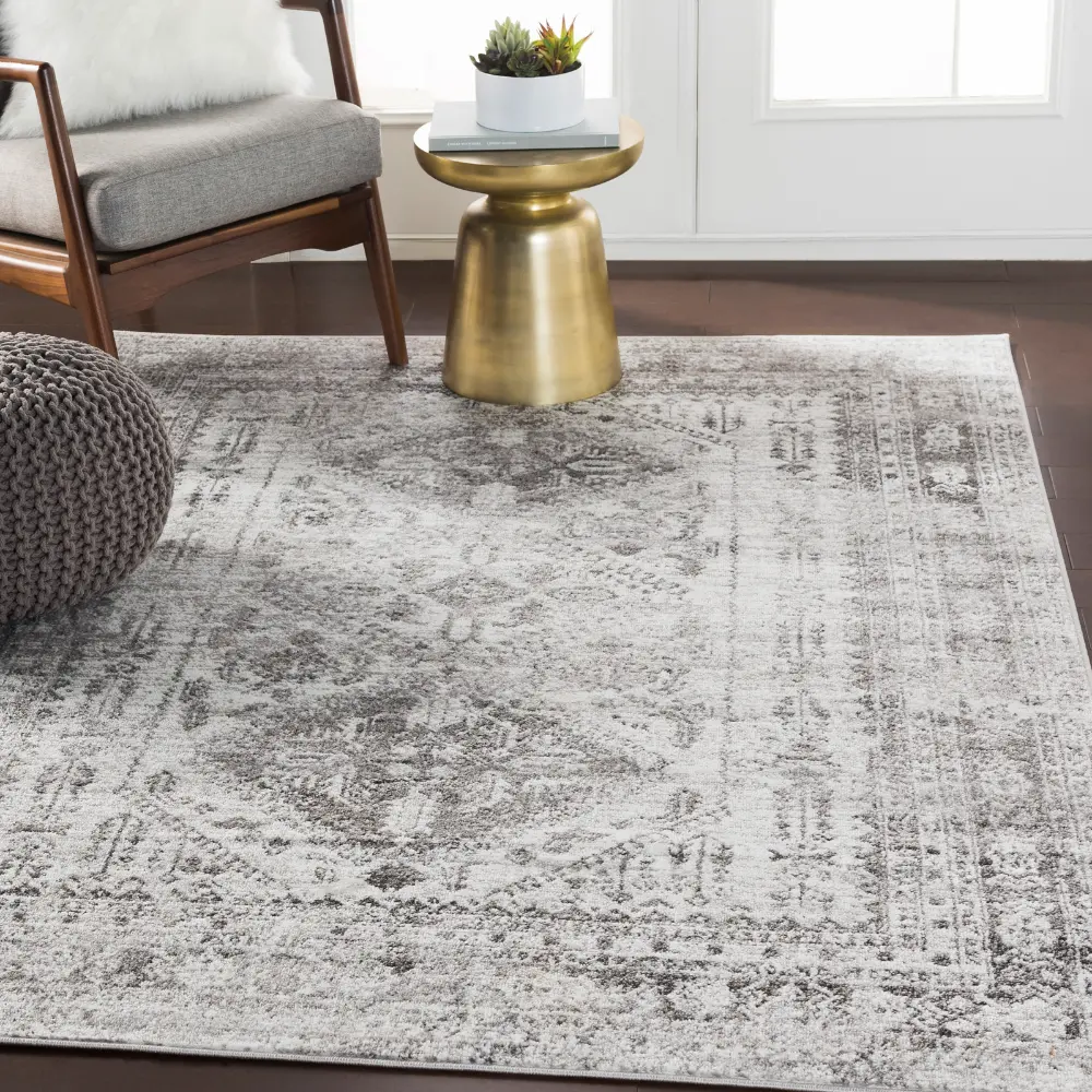 Neelam Vintage Oriental Boho Light Grey/White/Charcoal Rug - Image 2