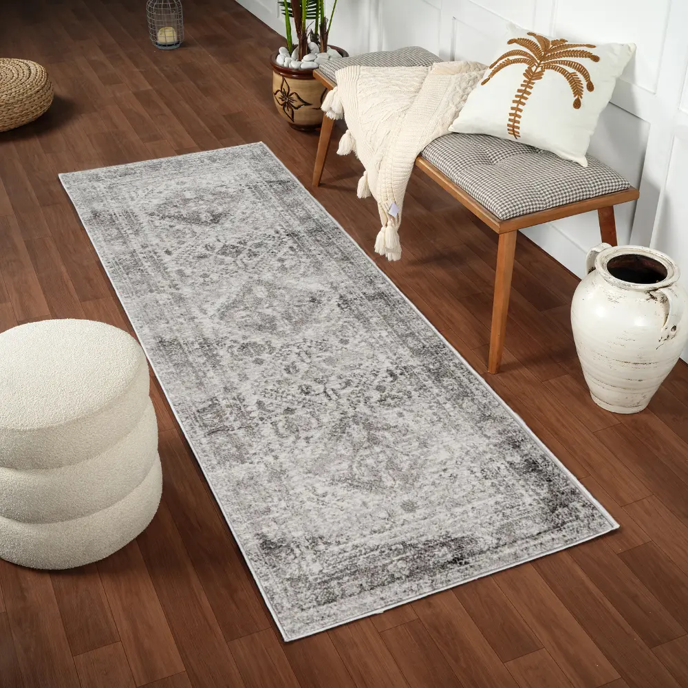 Neelam Vintage Oriental Boho Light Grey/White/Charcoal Rug - Image 5