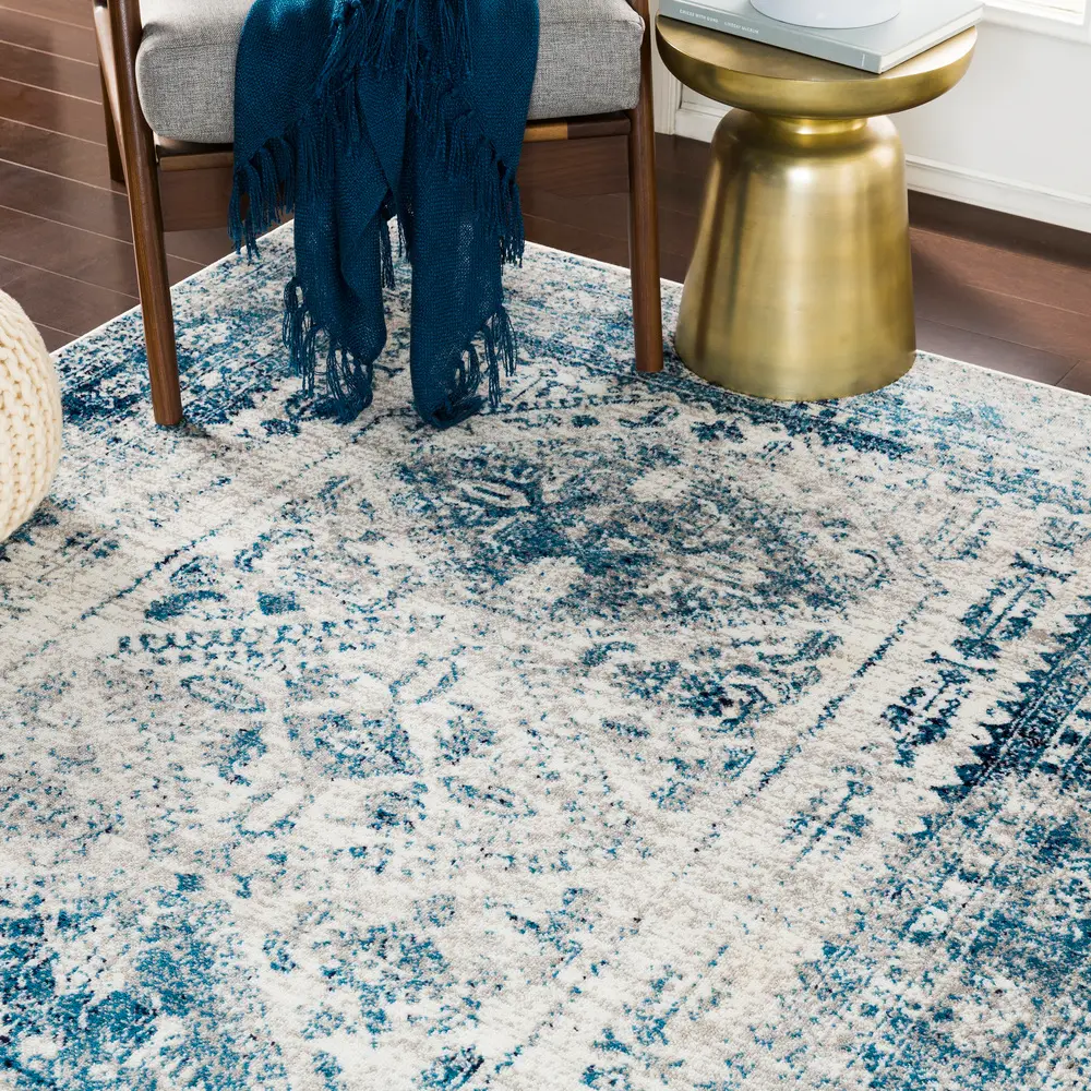 Neelam Vintage Oriental Boho Sky Blue/Light Grey/White/Navy Rug - Image 2