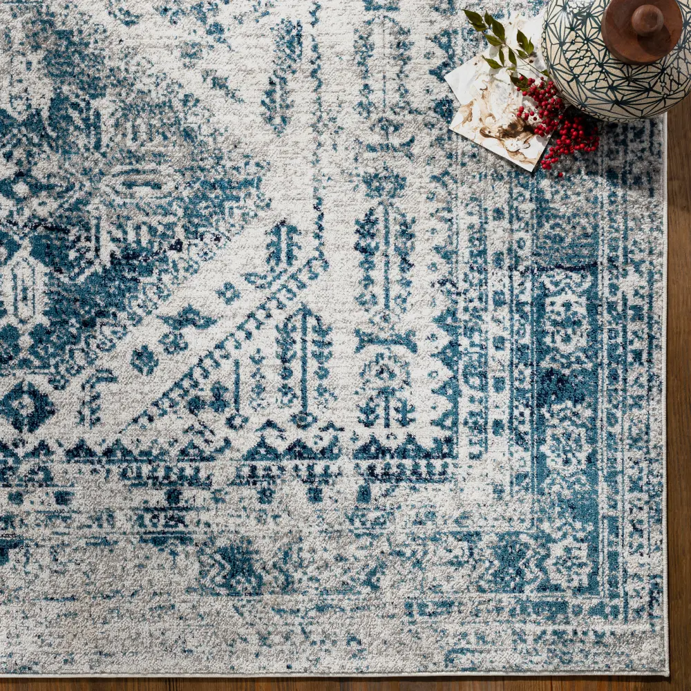 Neelam Vintage Oriental Boho Sky Blue/Light Grey/White/Navy Rug - Image 4
