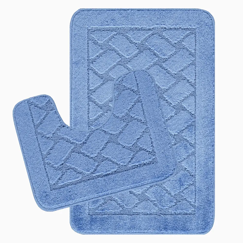 Nilah 2-Piece Machine Washable Non-Slip Blue Bathroom Rug Set - Image 8