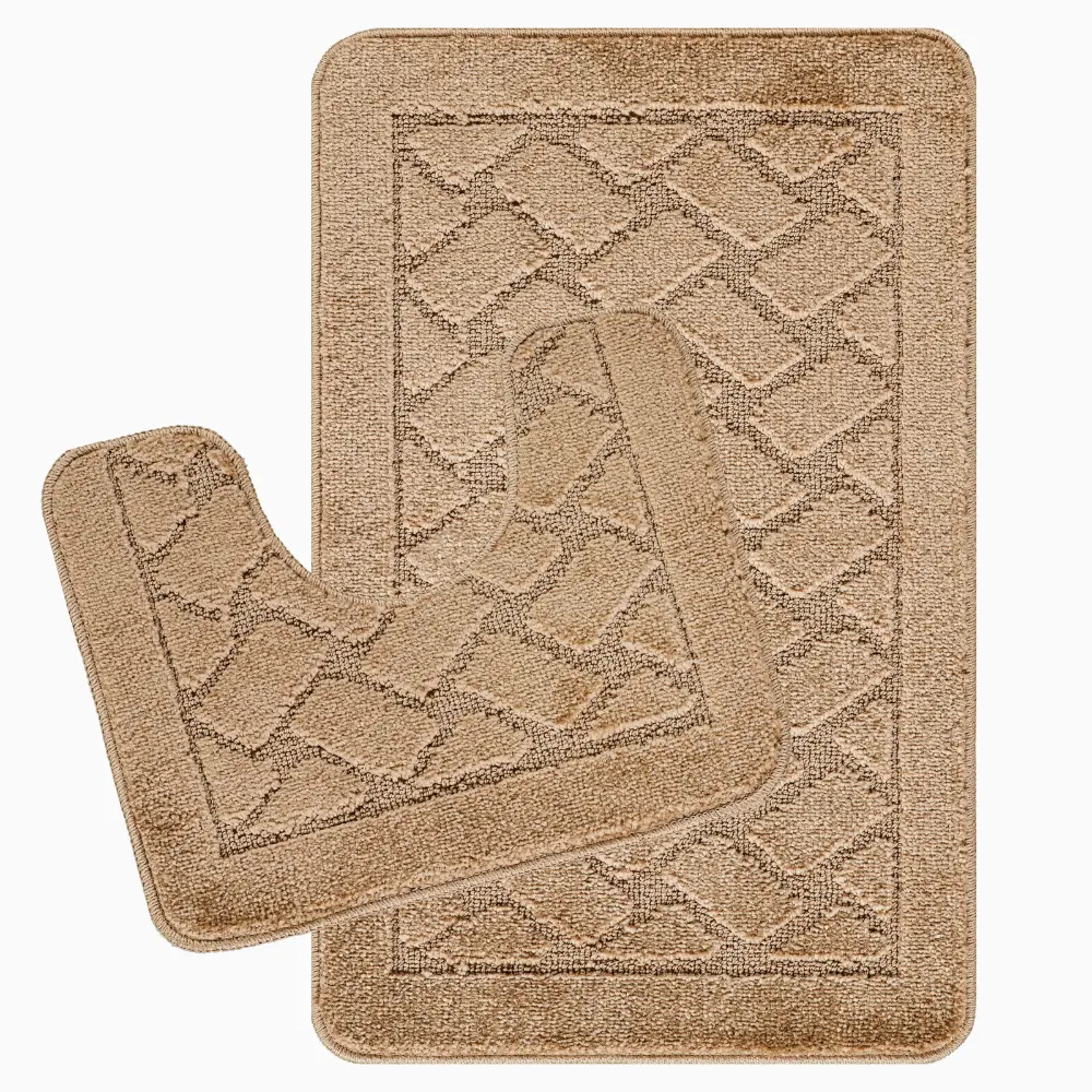 Nilah 2-Piece Machine Washable Non-Slip Brown Bathroom Rug Set - Image 3