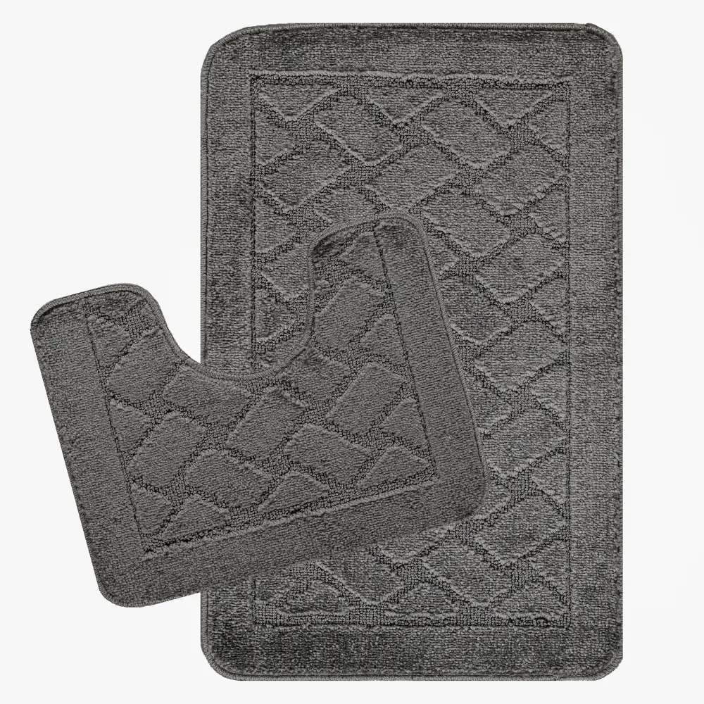 Nilah 2-Piece Machine Washable Non-Slip Dark Grey Bathroom Rug Set - Image 4