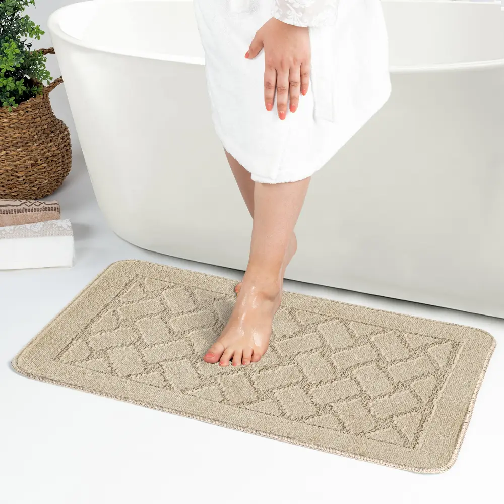 Nilah 2-Piece Machine Washable Non-Slip Light Beige Bathroom Rug Set - Image 7