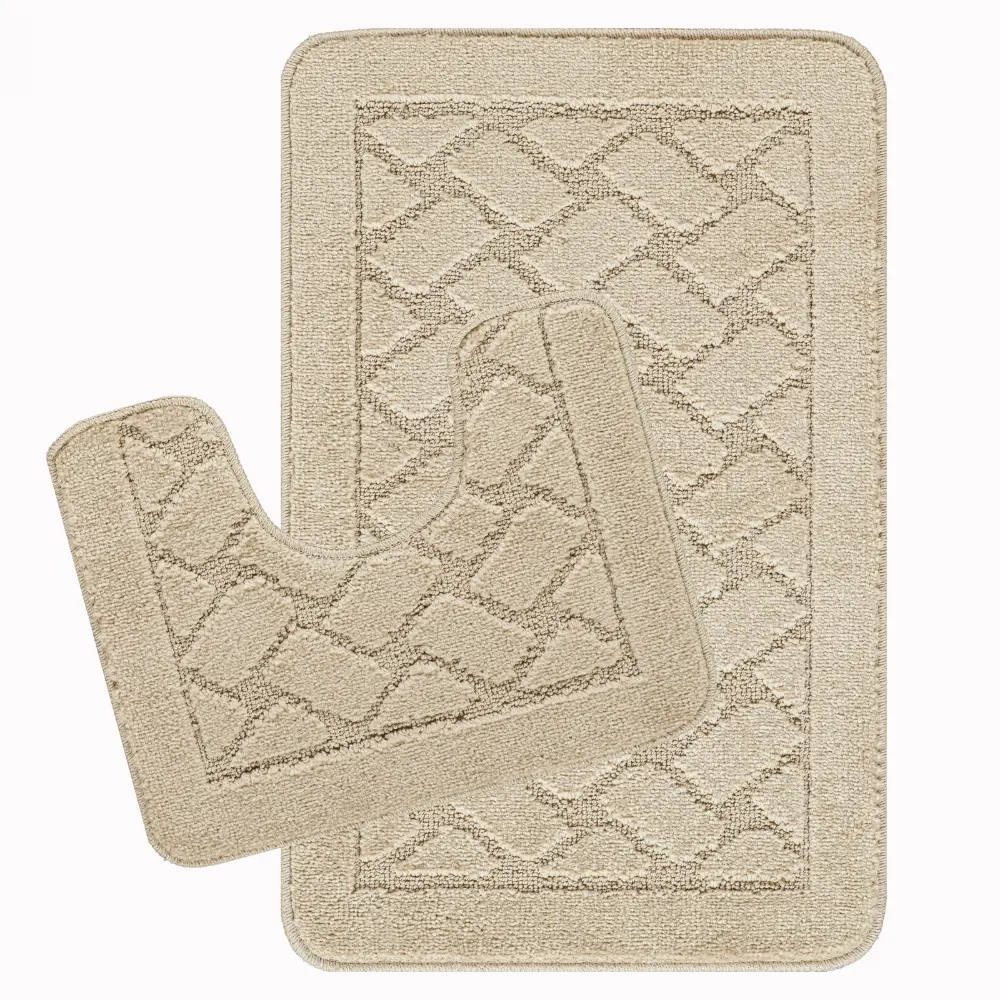 Nilah 2-Piece Machine Washable Non-Slip Light Beige Bathroom Rug Set - Image 8