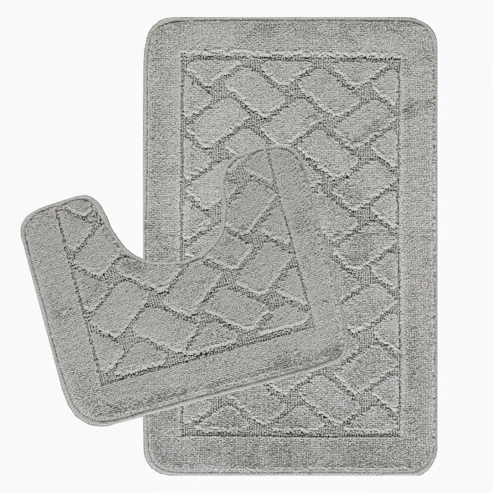 Nilah 2-Piece Machine Washable Non-Slip Light Grey Bathroom Rug Set - Image 5