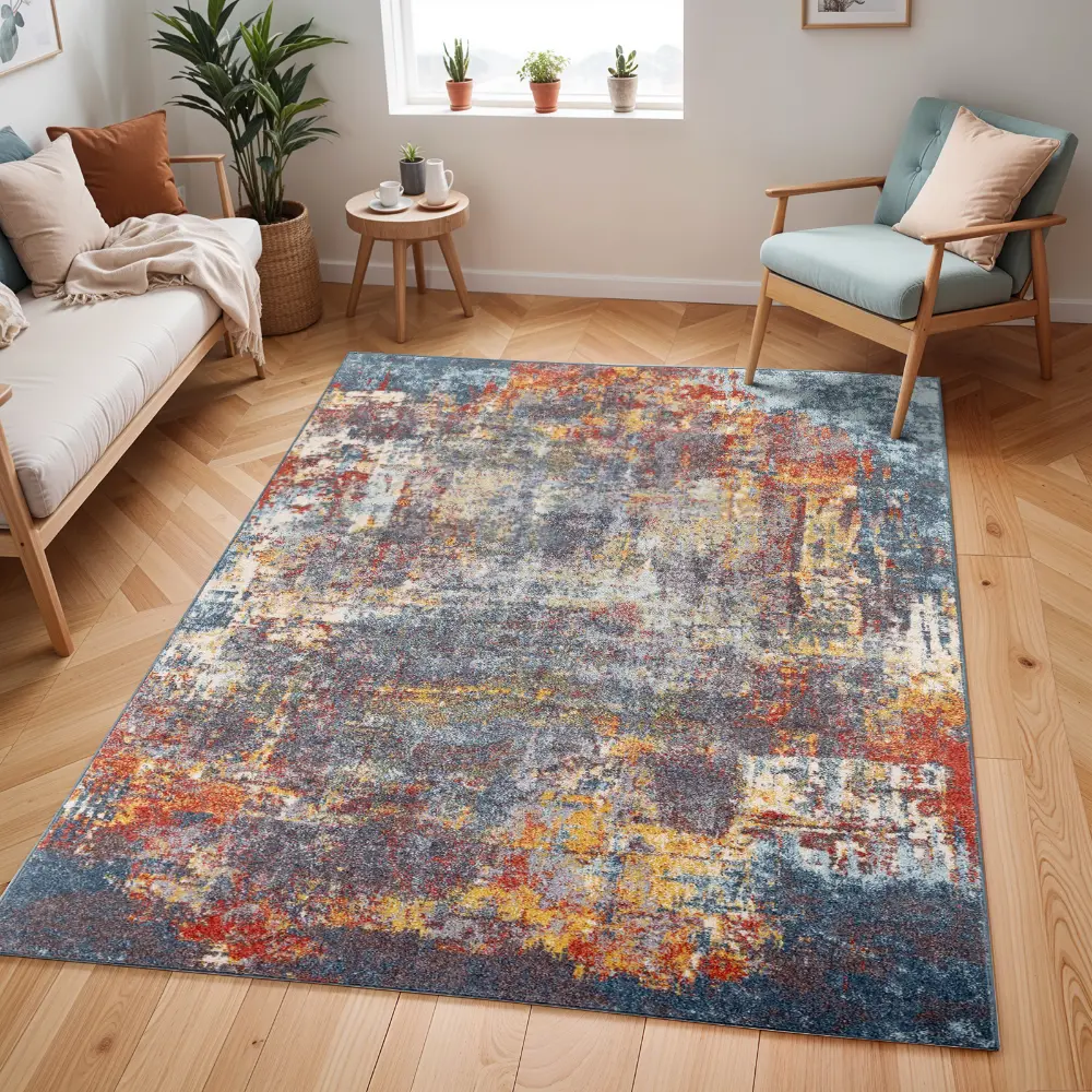 Noa Abstract Modern Marble Burnt Orange Rug