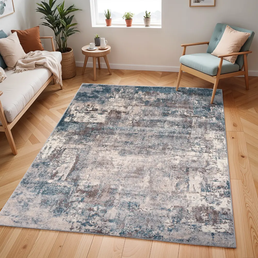 Noa Abstract Modern Marble Teal Rug