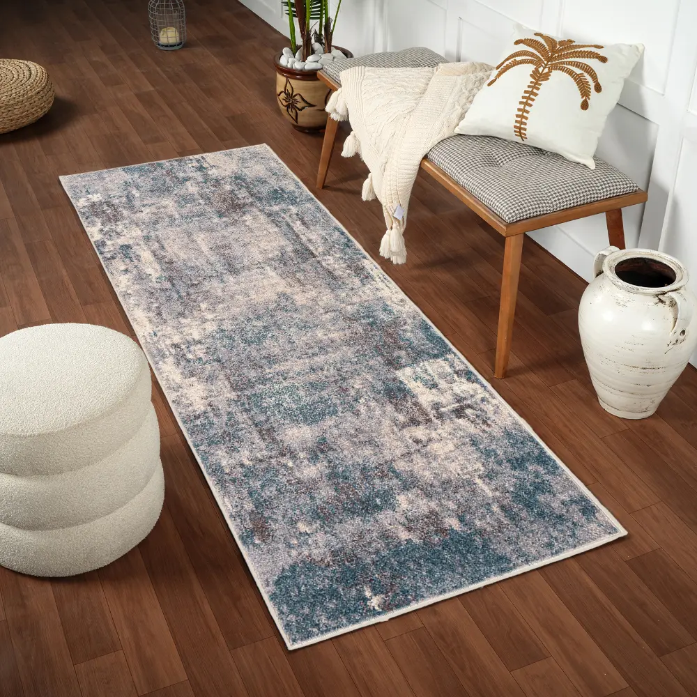 Noa Abstract Modern Marble Teal Rug - Image 4