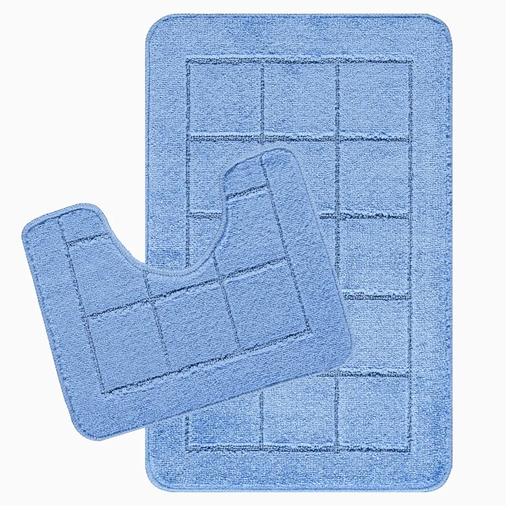 Noelle 2-Piece Machine Washable Non-Slip Blue Bathroom Rug Set - Image 8