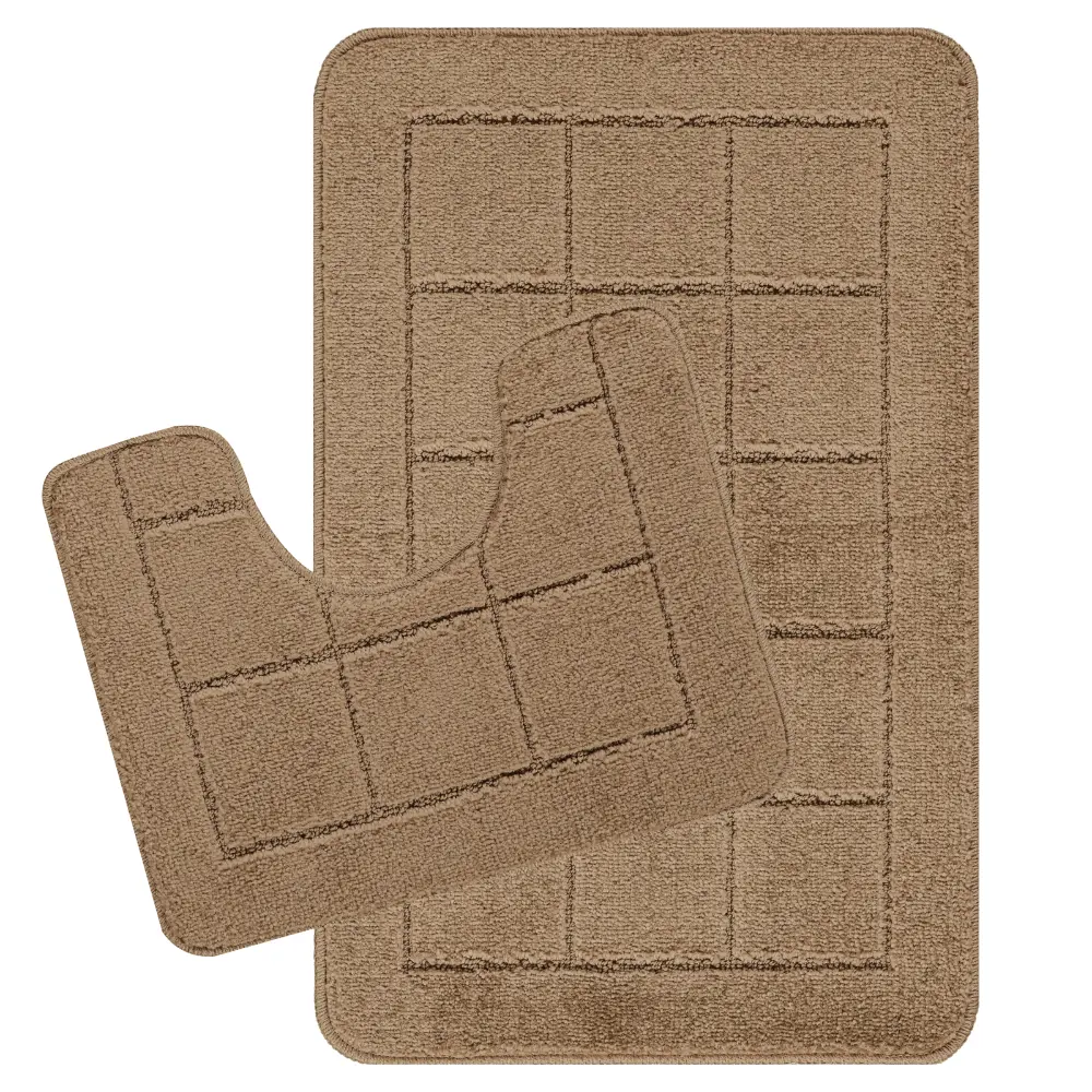 Noelle 2-Piece Machine Washable Non-Slip Brown Bathroom Rug Set - Image 8