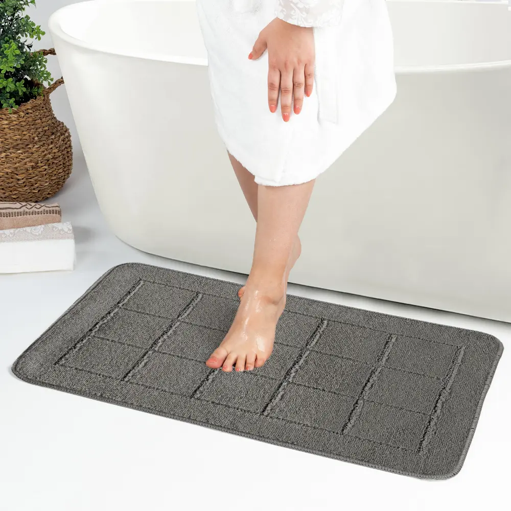 Noelle 2-Piece Machine Washable Non-Slip Dark Grey Bathroom Rug Set - Image 2