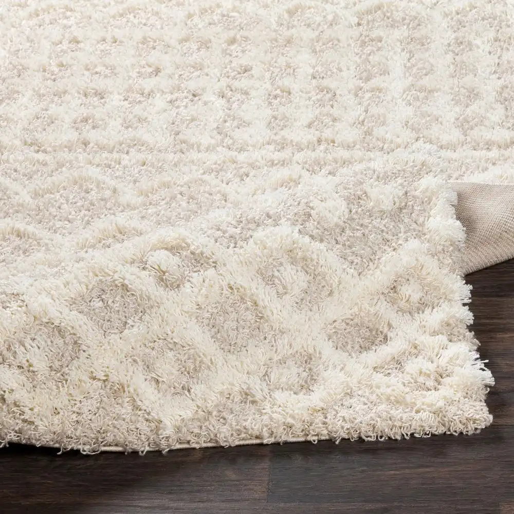 Nour Shaggy Geometric Plush Pile Cream Beige Rug - Image 3