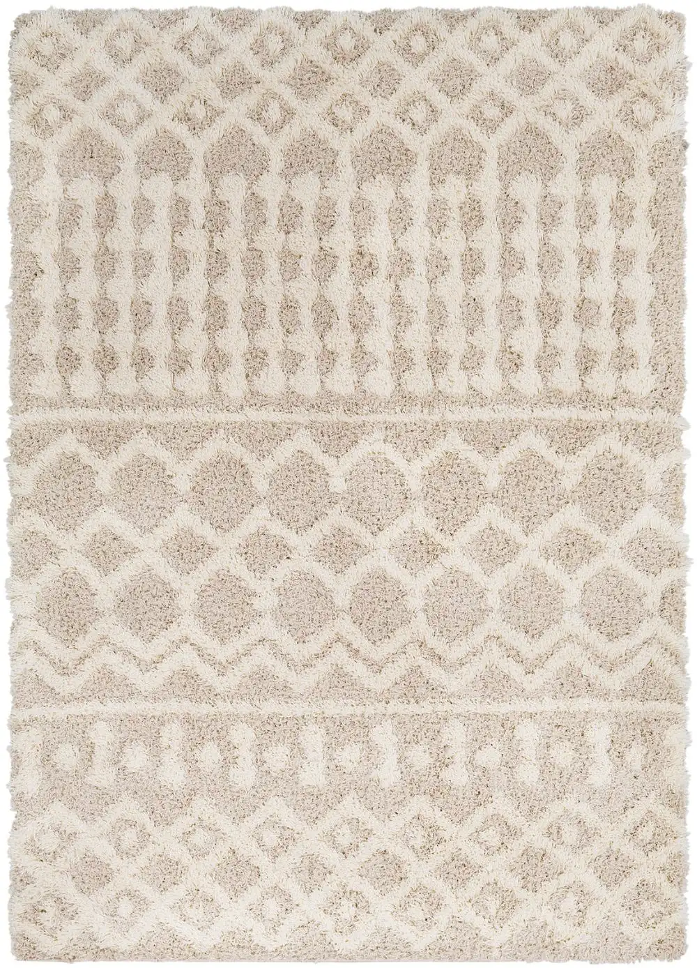 Nour Shaggy Geometric Plush Pile Cream Beige Rug - Image 4